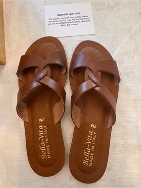 Bella Vita Brown Leather Knot Slide Sandals